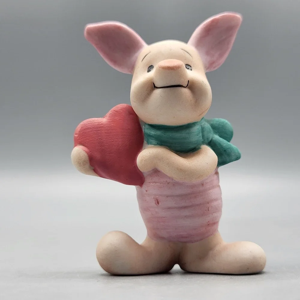 Disney Piglet Ceramic Figurine Small Heart Scarf Made in Japan Pink Shelf Decor